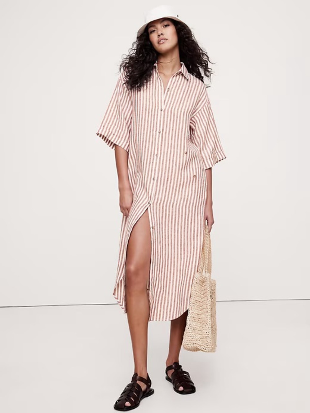 Banana Republic Linen Asymmetrical Button-down Dress